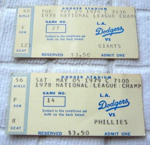 L.A. DODGERS TICKETS 1979 Phillies / Giants Kostenloser Versand - Bild 1 von 2