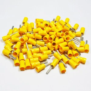 Insulated Straight Yellow Pin Terminal Connector Terminals Crimp Electrical - Picture 1 of 3
