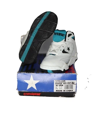 NOS Vtg 90s Converse Leather Mid Basketball Sneakers Shoes White Teal Child 10 C - Image 1 of 4