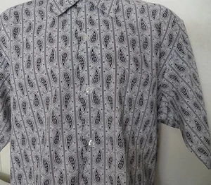 DRAGONFLY SHIRT 2XL GRAY BLACK POLY COTTON BUTTON FRONT PAISLEY STRIPE NWT  - Picture 1 of 5