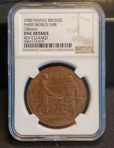 1900 France Paris Worlds Fair Bronze Medal - Patey 38mm -NGC UNC