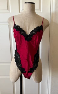 Christine Vancouver Saks Fifth Avenue Red Black Lace Cheeky Bodysuit Teddy - L - Picture 1 of 5
