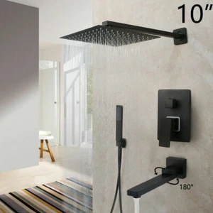 Mixer doccia a cascata nera da 10"" bagno e kit spruzzatore manuale mixer montato a parete - Foto 1 di 10