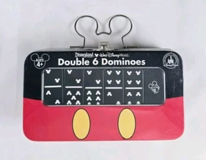New - Disneyland Mickey Mouse Double 6 Dominoes Game Carry Tin Walt Disney World - Picture 1 of 6
