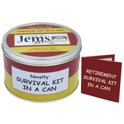 RETIREMENT SURVIVAL KIT IN A CAN. Novelty Gift - Fun Present / Card Leaving Work - Image 1 of 4