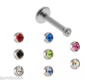 2X Innengewinde CZ Edelstein Labret Lippenstift Monroe Tragus Nieten Helix Daiths Ohr - Bild 1 von 6