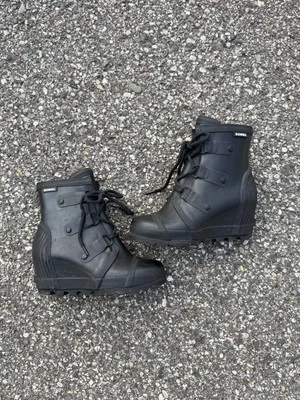 Sorel Joan of Arctic Wedge II Rubber Boots  Black Size 7  Waterproof Lace Wedge - Image 1 of 4