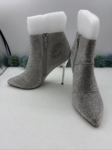 Steve Madden Bootie silber Strass verziert spitz zulaufend Stilettoabsatz 6,5 M - Bild 1 von 14