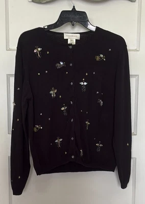 Susan Bristol Black Embroidered Angel Cardigan Size M - Image 1 of 4
