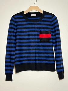 Maglione pullover girocollo Sonia Rykiel Paris blu/nero righe 100% cashmere L - Foto 1 di 6