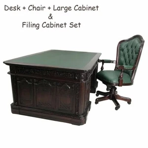 Solid Mahogany Wood Office Resolute Desk Office Package Deal - Picture 1 of 8