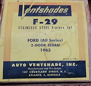 Rare Ventshade f-2 stainless 4 piece set fits Ford (all series) 2dr sedan 1963 - Picture 1 of 1