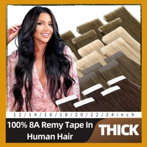 Thick Invisible Tape In 100% Remy Human Hair Extensions Skin Weft 40pcs Straight - Picture 1 of 54