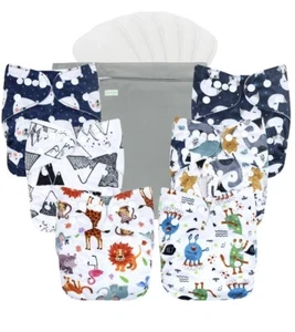 Washable Reusable Baby Cloth Pocket Diapers 6 Pack + 6 Bamboo Inserts - Picture 1 of 5