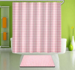 Pink Grid Waterproof Bathroom Polyester Shower Curtain Liner Water Resistant - Imagen 1 de 6