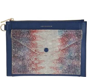 LOGO by Lori Goldstein Leather Envelope Pouch with RFID, Sea Blue Color - Picture 1 of 3