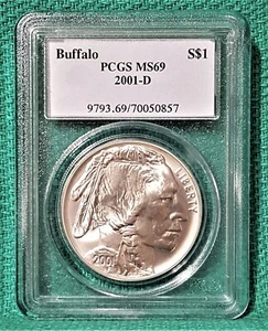 2001-D Buffalo $1 PCGS MS69 - Imagen 1 de 5