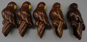 Vtg. Glazed Brown Birds Macrame Ceramic Craft Large Beads Set of 5 - Picture 1 of 19