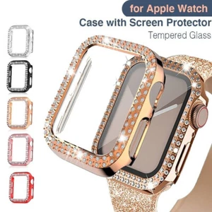 Case For Apple Watch 1/2/3/4/5/6/7/8/SE Glass Screen Full Protector Bling Cover - Picture 1 of 14
