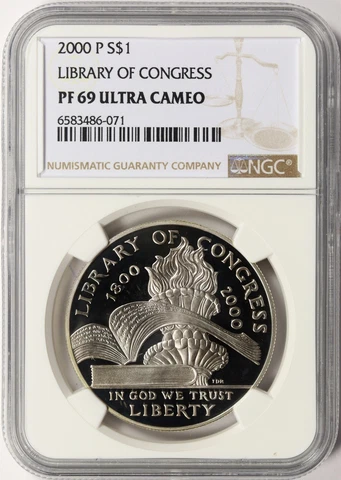 2000-P Proof $1 Library of Congress Commemorative Silver Dollar NGC PF69UCAM Cover