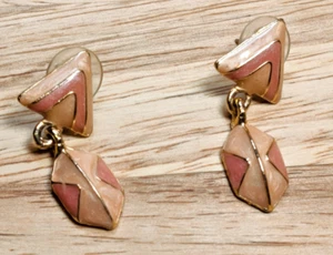 Vintage Enameled Stud Dangle Earrings Peach or Light Brown Color-Very Pretty - Picture 1 of 2