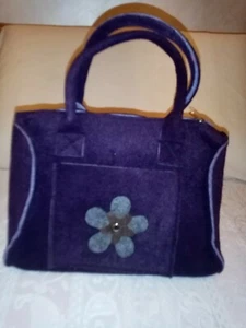 Borsa a MANO LANA COTTA Viola con Tasca applicata con fiore ORIGINALE - Foto 1 di 6