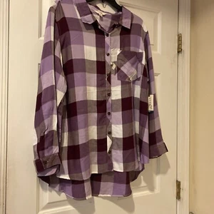 NWT Terra & Sky Women's Plus Size Plaid Button-Down Shirt Sz 3x Purple - Picture 1 of 9