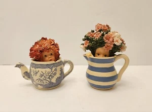 Anne Geddes Enesco Figurines Teapot Babies 1999 Lot of 2 *CHIPS* - Picture 1 of 12