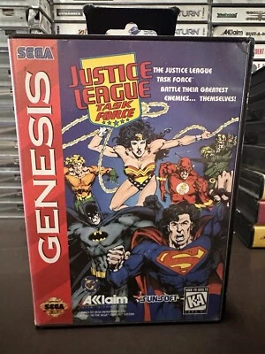 Justice League Task Force Sega Genesis Boxed  Missing Manual Tested and Working - Image 1 of 4