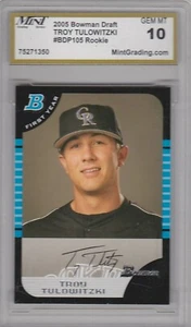 TROY TULOWITZKI 2005 BOWMAN DRAFT BASEBALL ROOKIE GRADED GEM MINT 10 SHIPS FREE - Picture 1 of 24