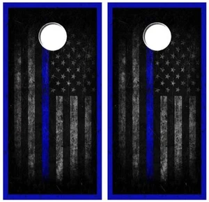 Calcomanía de vinilo Blue Line bandera de alta calidad tabla de escornhole bolsa lanzamiento conjunto de 2 - Imagen 1 de 1