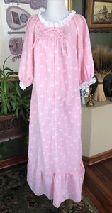 VTG Miss Elaine Long Pink Floral Seersucker Robe Gown Front Zipper Lace S NWTs - Picture 1 of 7