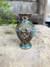 Antique  Original Copper Gold Plated Floral Miniature Cloisonne Miniature Vase