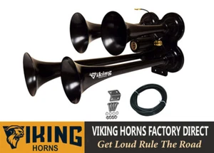 12-VOLTS LOUD 149dB, BLACK 4-TRUMPET TRAIN-AIR-HORN, FOR TRUCKS, SUVS, PICK-UPS - Picture 1 of 8