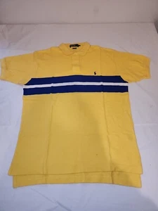 VTG Polo Ralph Lauren Waffle Knit Polo Yellow Blue  Short Sleeve L - Picture 1 of 5