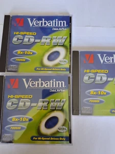 3 x Verbatim CD-RW Disc ReWritable Blank Discs in Jewel Cases 8x- 10x 700MB - Picture 1 of 6