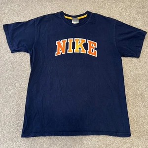 T-shirt Nike vintage y2k anni 2000 etichetta argento uomo blu navy logo arco casual atletica XL - Foto 1 di 4