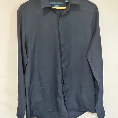 Camisa de vestir de manga larga para hombre Perry Ellis, calce ajustado, tela elástica ligera Foto 1 de 3