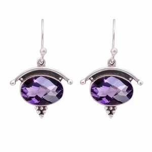 Purple Amethyst Gemstone Handmade 925 Sterling Silver Jewelry  Earring Sz-2.25" - Picture 1 of 6