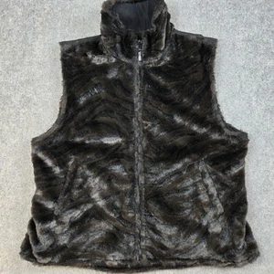 Sport Haley Vest Womens XL Black Faux Fur Zebra Print Full Zip Sleeveless Jacket - Picture 1 of 8