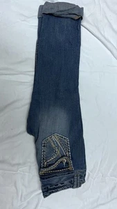 Ariya Stretch Denim Jeans Caprihose mit Stickerei Knopf Taschen Distressed 7/8 - Bild 1 von 5