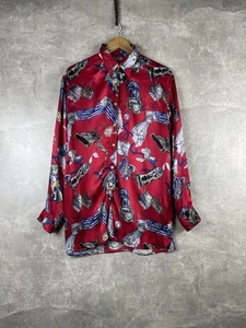 Archives Moschino Jeans Shirt Italy Red Graphic Print 90s Surreal Art Sz L Rare - Picture 1 of 10