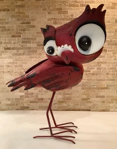 Handmade 12.5” Metal Owl Yard Art Red Distressed Spring Wings Made in USA - Picture 1 of 13