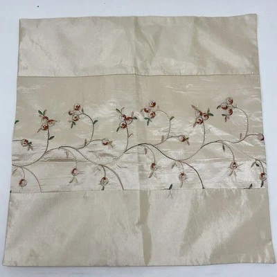 Embroidered Decorative Pillow Cover Floral Satin  - Image 1 of 4