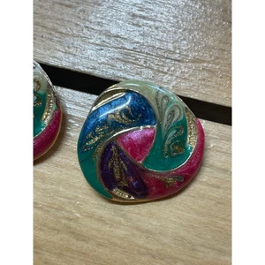 Beautiful Vintage womens multi color enameled round earrings.USA! fashion costum - Picture 1 of 4