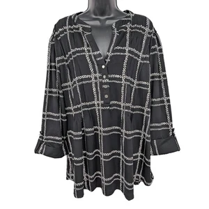 Cocomo Tunika Top Damen Gitter kariert Größe 3X Rollriegelärmel Büro fließend Kapsel - Bild 1 von 10