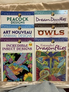 Lot of 6 Creative Haven Adult Coloring Books New Peacock Owls Dragonflies Insect - Picture 1 of 21