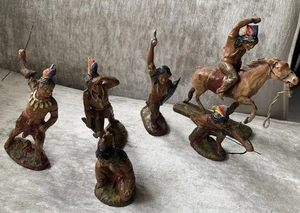 Vintage 1930s Era Elastolin Lineol O & M Hausser Composition Toy Indian Figures - Picture 1 of 17
