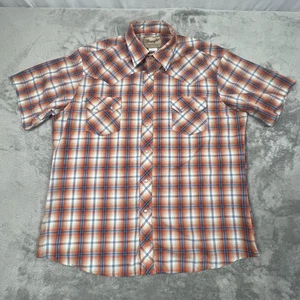 Wrangler Shirt Mens XL Orange Blue Plaid Western Snap Pearl Pockets WM9720R - Picture 1 of 13