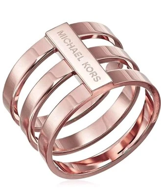 NUEVO ANILLO BANDA MICHAEL KOR'S TONO ORO ROSA 3 PILAS BARRIL ANCHO MKJ4055 TALLA 8 Foto 1 de 4